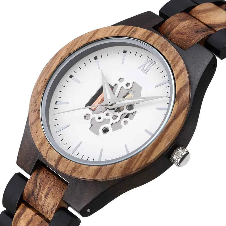 Wooden Skeleton Dial Analog Wristwatch | Durable Timepiece