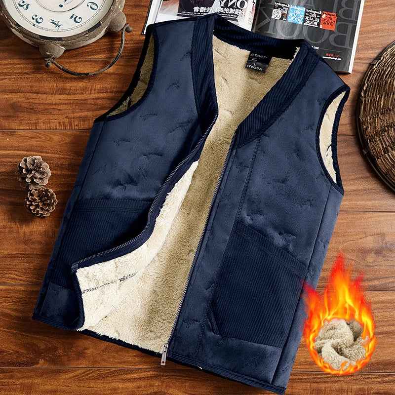 Men's Warm Cozy Sleeveless Zipper Winter Vest Navy Blue