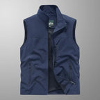 Men's Polyester Sleeveless Stand Collar Waterproof Vest Navy Blue