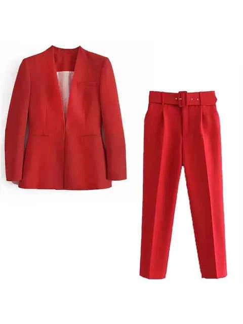 Women's Tailored Blazer and High Waist Trouser Suit Set