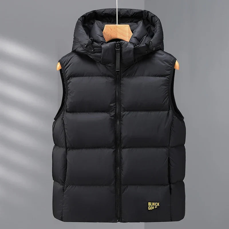 Men's Warm Quilted Down Vest - Cotton Blend for Autumn Wear Black
