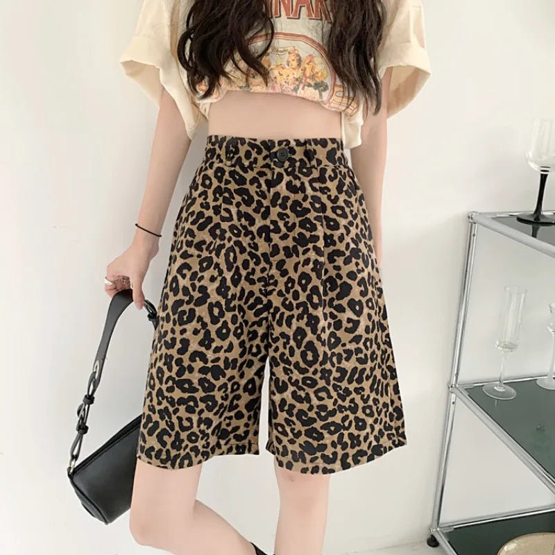 Silvie | Women's High-Waisted Leopard Print Denim Shorts