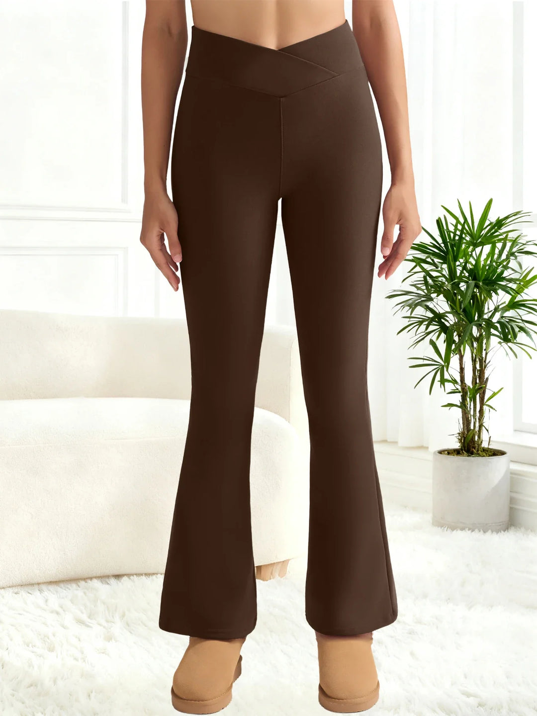 Women's Thick High Waist Fleece Leggings with Flared Design 700coffee
