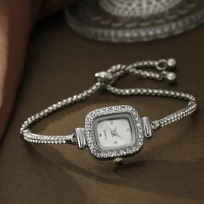 Crystal Embellished Standard Fit Bracelet Watch | Elegant Solid Design Silver