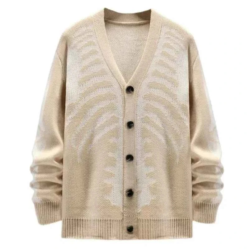 Men's Skeletal Knit Cardigan Khaki