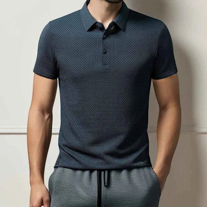 Men's Textured Polo Shirt Blue