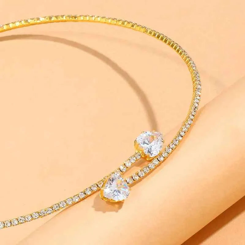 Structured Rhinestone Heart Choker Necklace