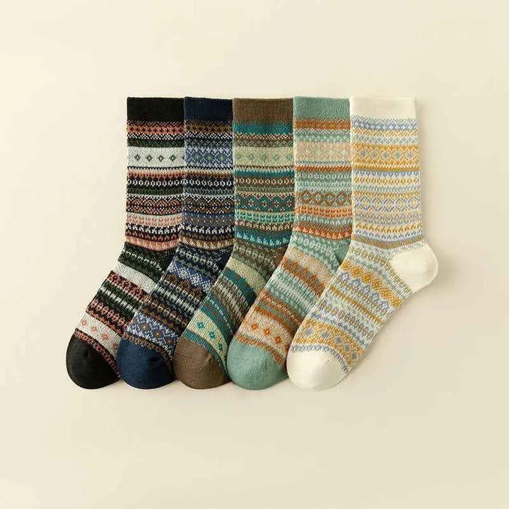 Fair Isle Ribbed Cuff Crew Socks