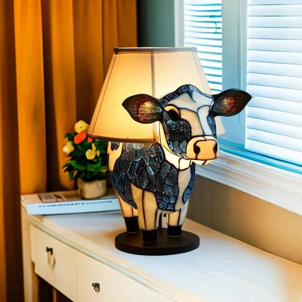 Mosaic Cow Design Table Lamp