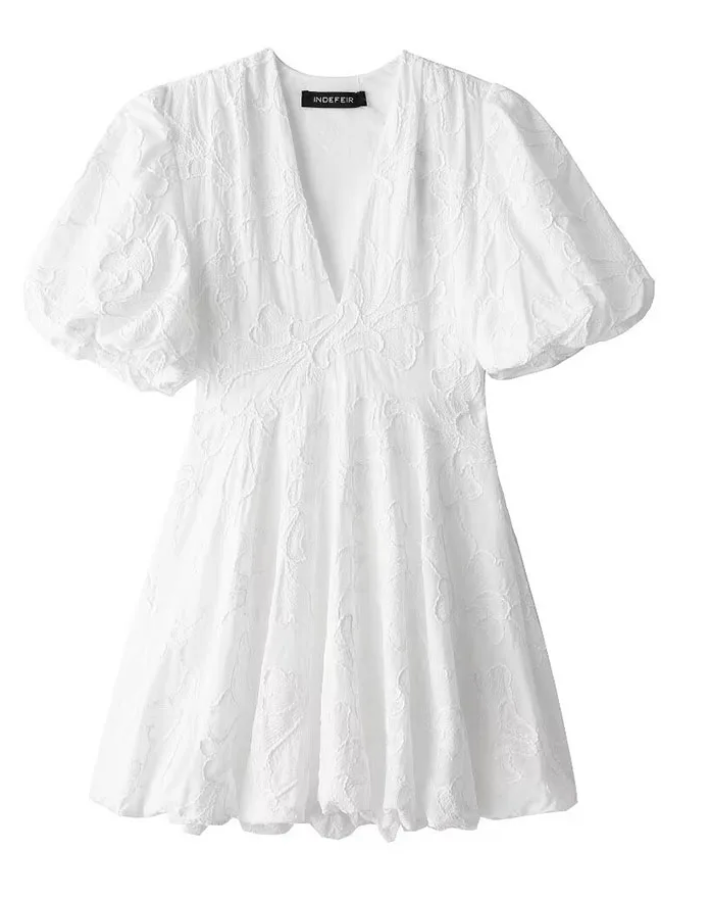 Fay | Women's White Dress with Ruffled Embroidery