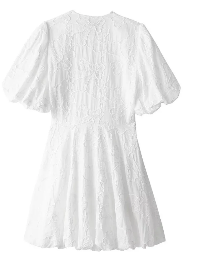 Fay | Women's White Dress with Ruffled Embroidery