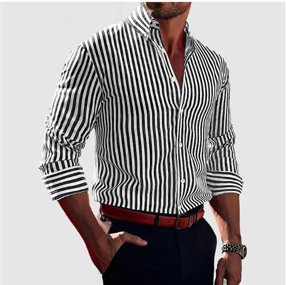 Men's Chic Striped Button-Up Shirt