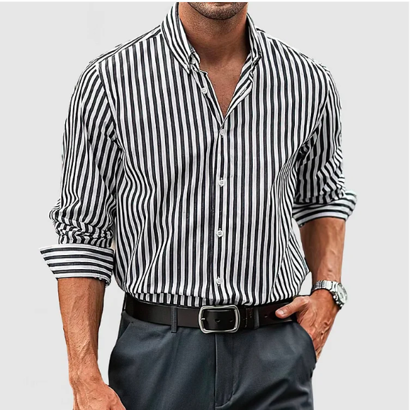 Men's Chic Striped Button-Up Shirt Black