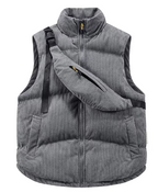 Men's Quilted Corduroy Bodywarmer - High Collar, Zip Closure, Adjustable Fit Grey