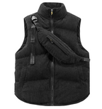 Men's Quilted Corduroy Bodywarmer - High Collar, Zip Closure, Adjustable Fit Black