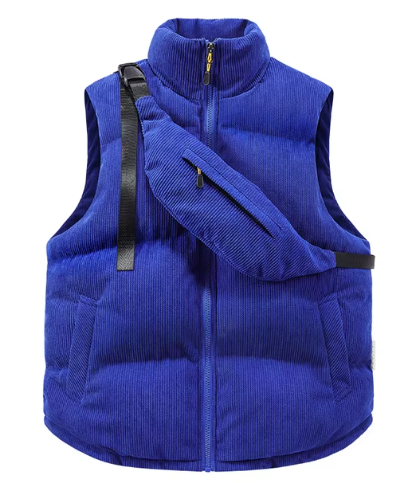 Men's Quilted Corduroy Bodywarmer - High Collar, Zip Closure, Adjustable Fit Blue