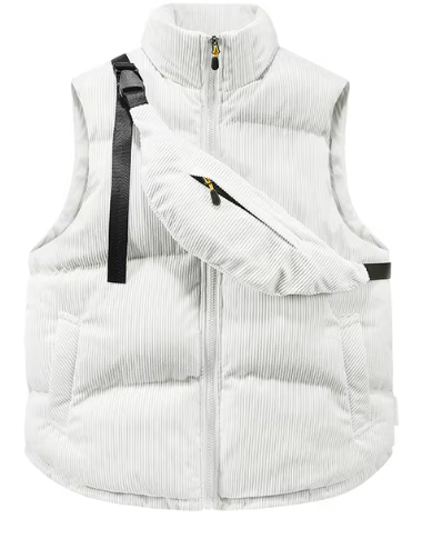 Men's Quilted Corduroy Bodywarmer - High Collar, Zip Closure, Adjustable Fit White