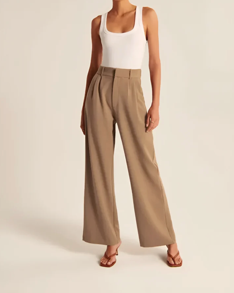 Jiska | Women's Stylish High Waist Wide Leg Trousers - Trendy & Comfy Brown