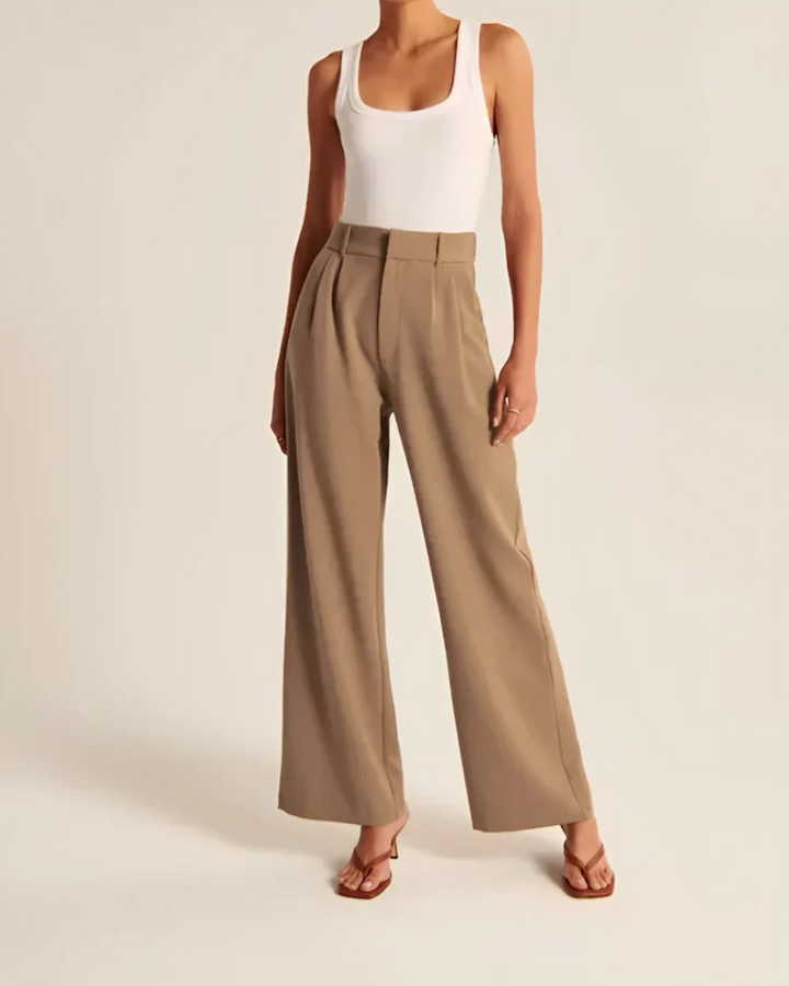 Jiska | Women's Stylish High Waist Wide Leg Trousers - Trendy & Comfy Brown