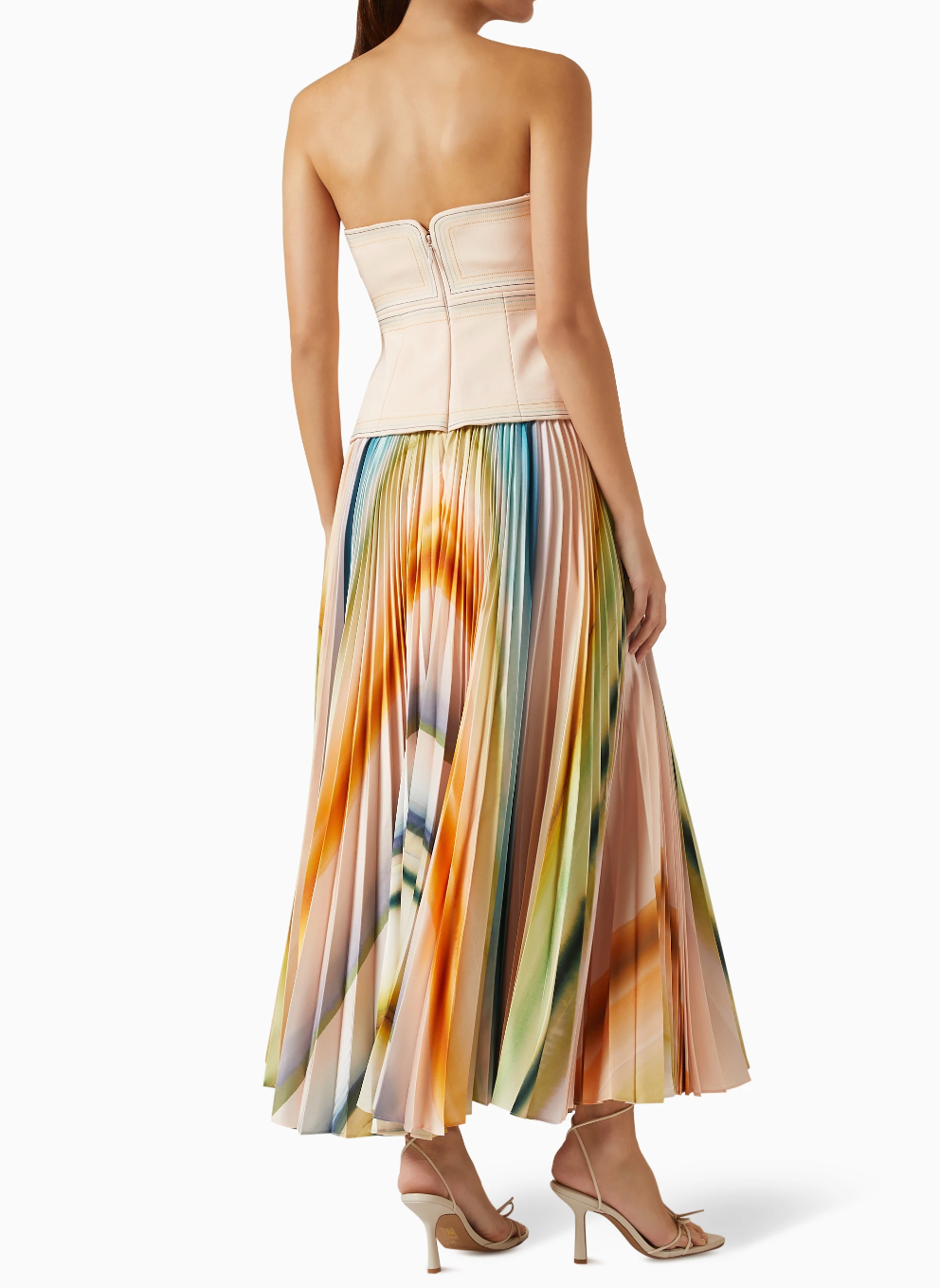 Women's Elegant Strapless Corset Dress - Pleated Maxi Skirt