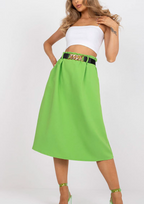 Women's High Waist Green Midi Skirt