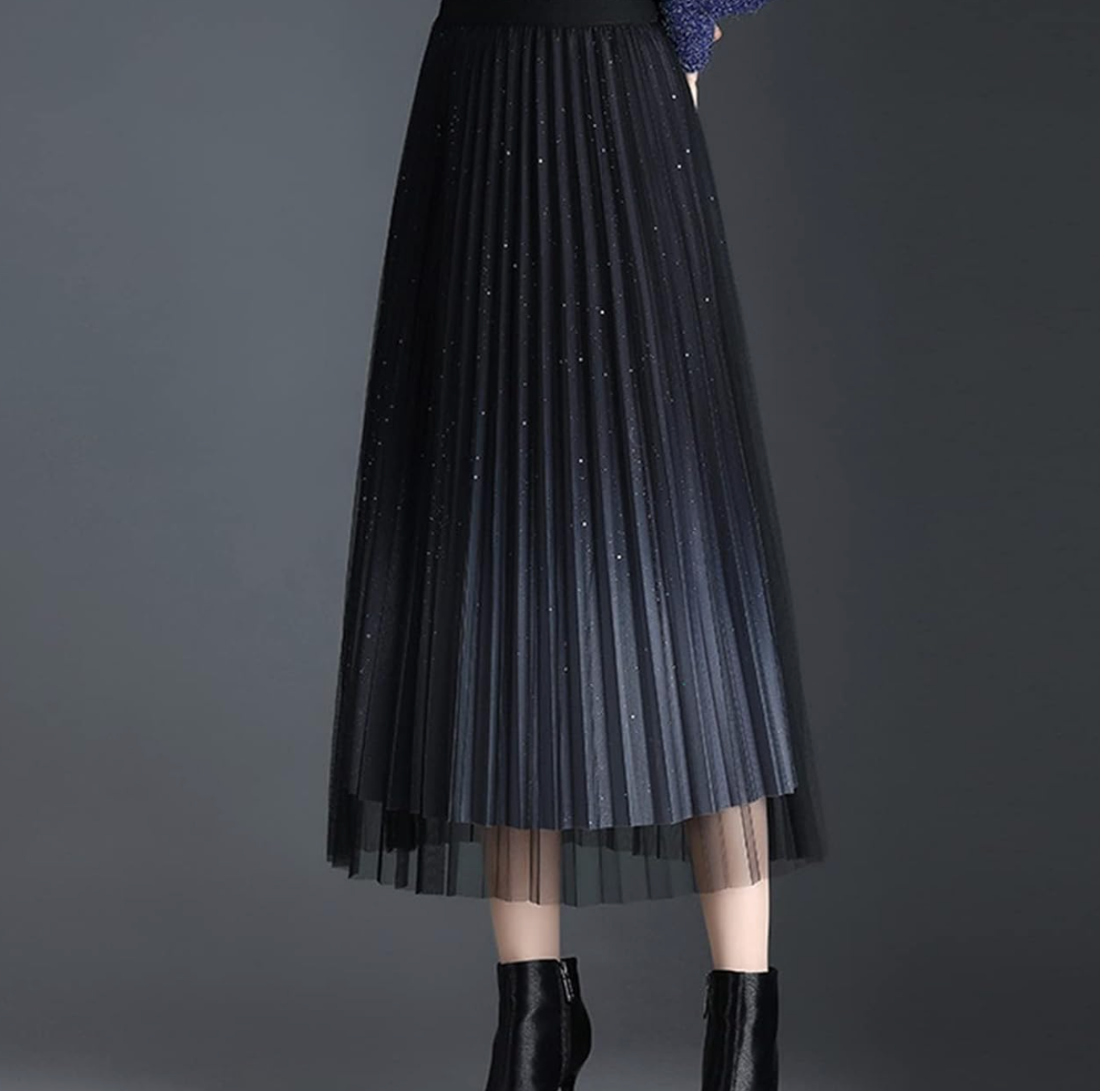 Women's Pleated Midi Skirt - Semi-Transparent Layered Elegance