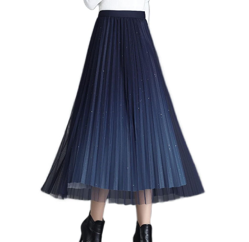 Women's Pleated Midi Skirt - Semi-Transparent Layered Elegance L