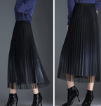 Women's Pleated Midi Skirt - Semi-Transparent Layered Elegance