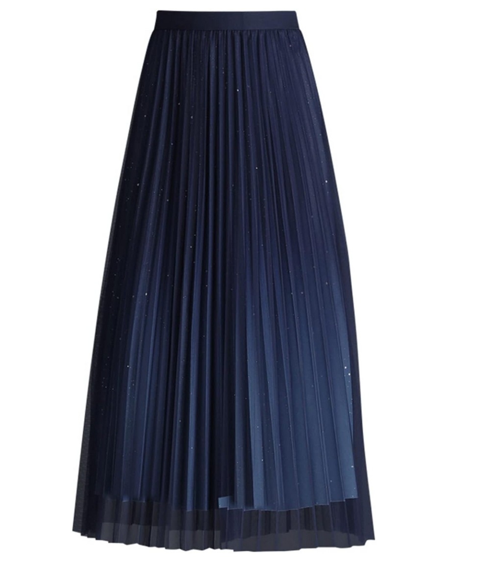 Women's Pleated Midi Skirt - Semi-Transparent Layered Elegance