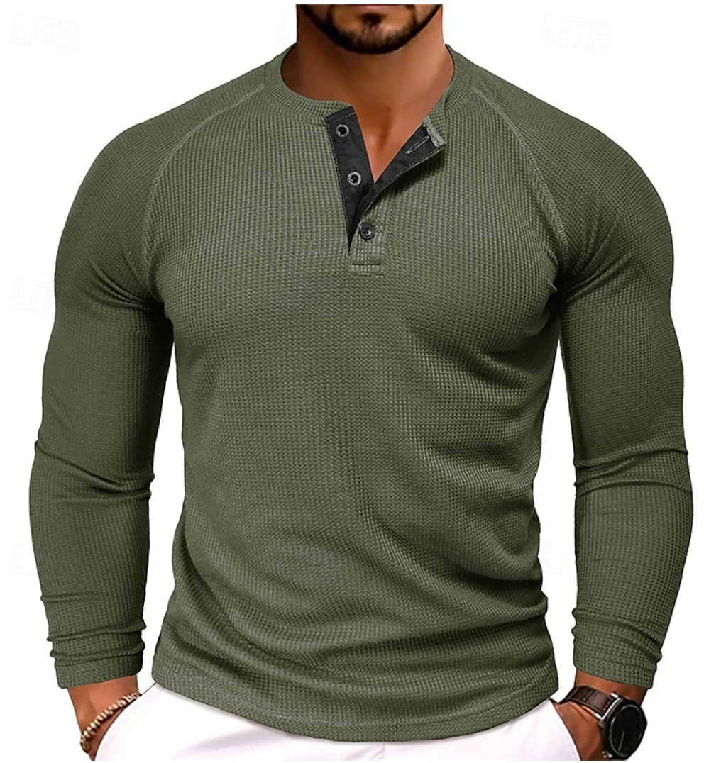Men's Long Sleeve Henley Shirt Green