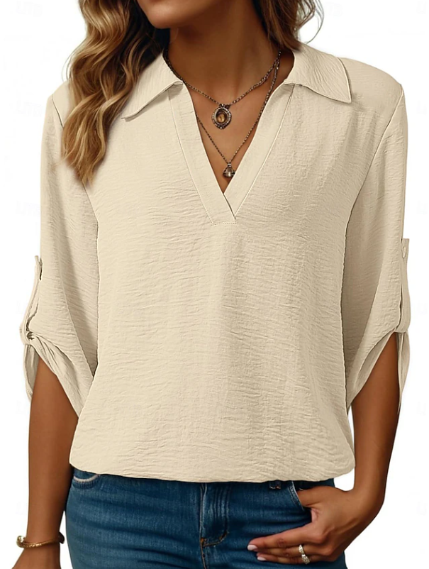 Women's Relaxed V-Neck Blouse Beige
