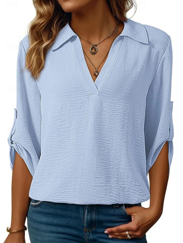 Women's Relaxed V-Neck Blouse Blue