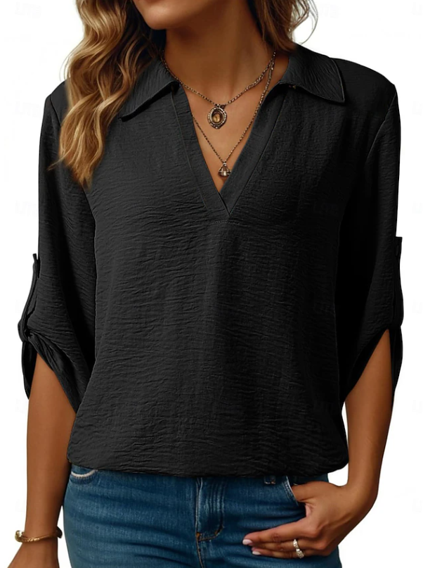 Women's Relaxed V-Neck Blouse Black