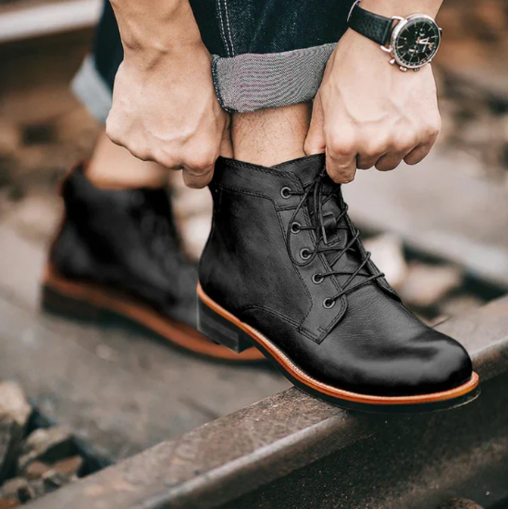 Men's Vintage Lace-Up Ankle Boots | Round Toe Design