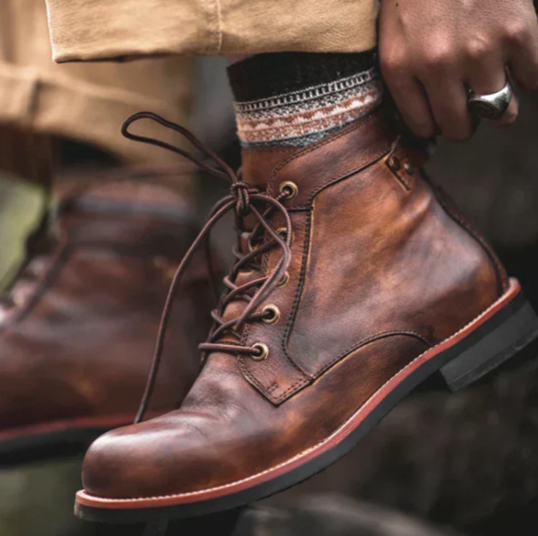 Men's Vintage Lace-Up Ankle Boots | Round Toe Design