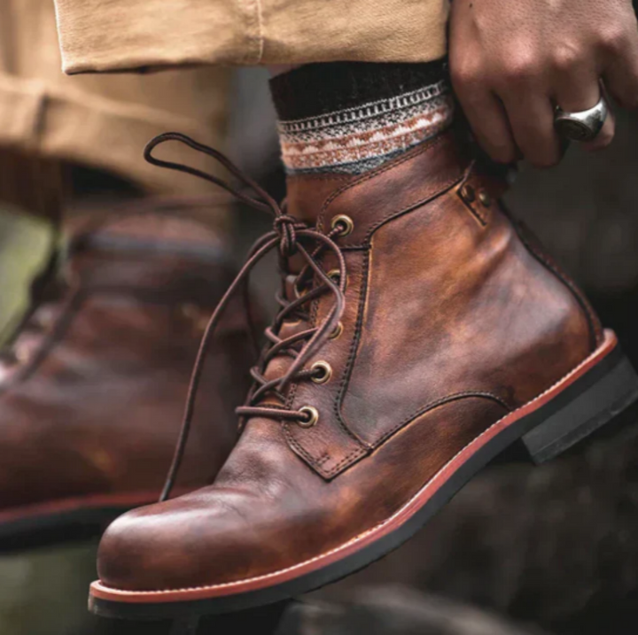 Men's Vintage Lace-Up Ankle Boots | Round Toe Design