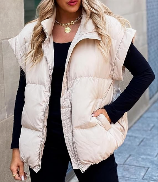 Women's Padded Bodywarmer – Lined, Relaxed Fit, Zipper Closure – Casual Layering Beige