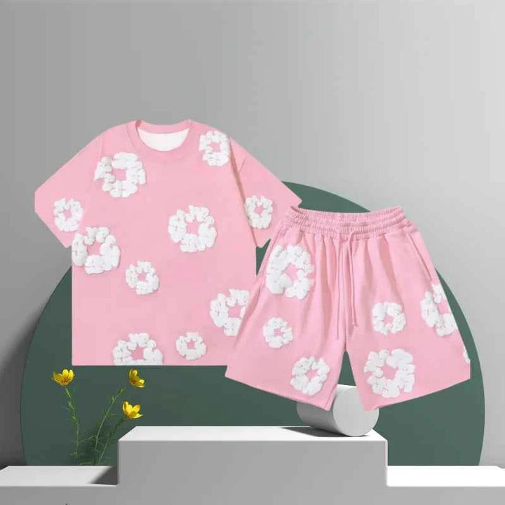 Liam | Men’s 3D Printed Flower Shorts Set – Cotton Streetwear Summer Outfit Pink