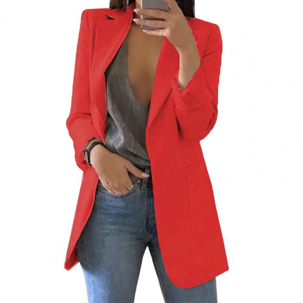 Women's Tailored Blazer – Hip Length – Open Front – Large Pockets Red