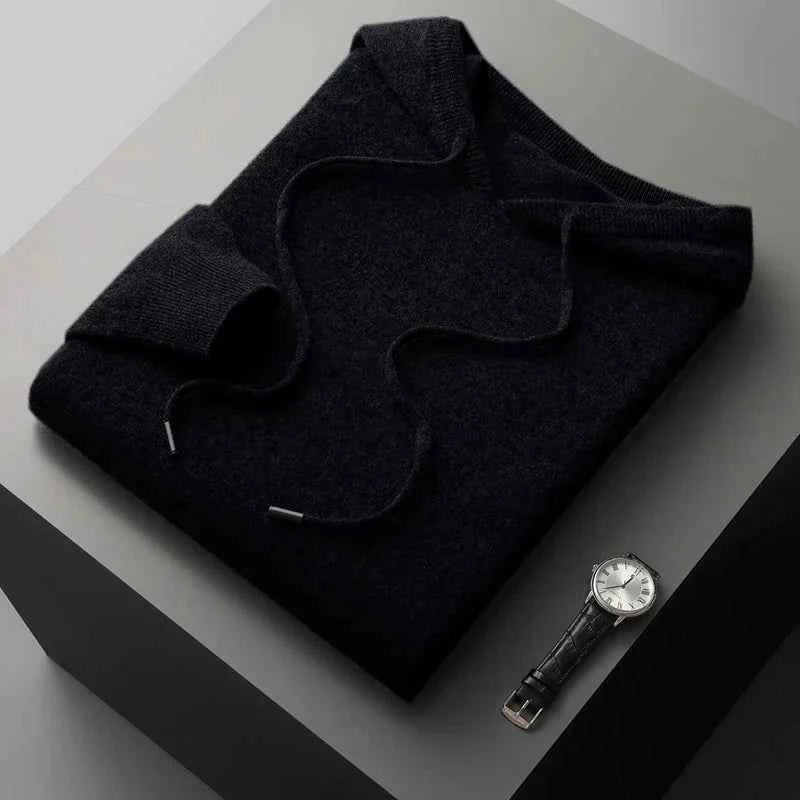 Men's Wool Hoodie - Stylish and Cozy Knitwear Black