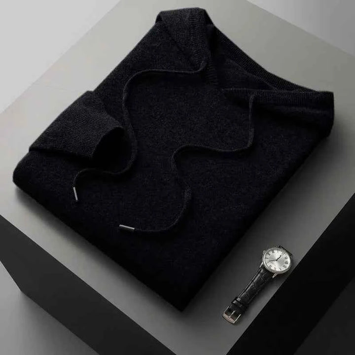 Men's Wool Hoodie - Stylish and Cozy Knitwear Black