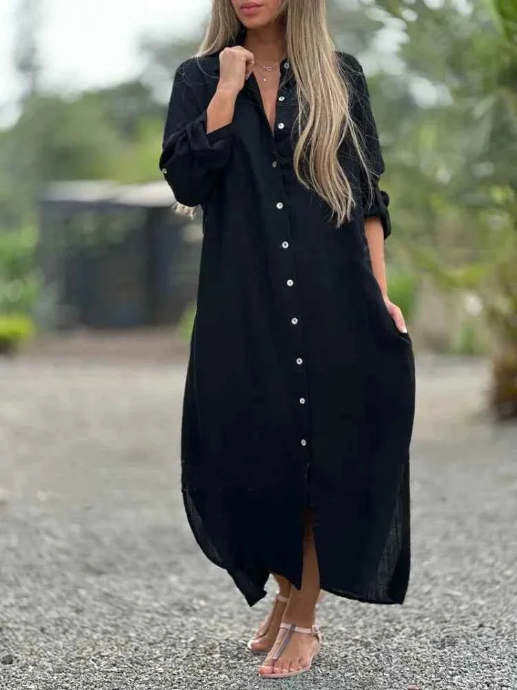 Mia | Elegant Cotton Hemp Summer Dress for Women Black
