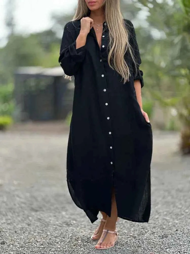 Mia | Elegant Cotton Hemp Summer Dress for Women Black