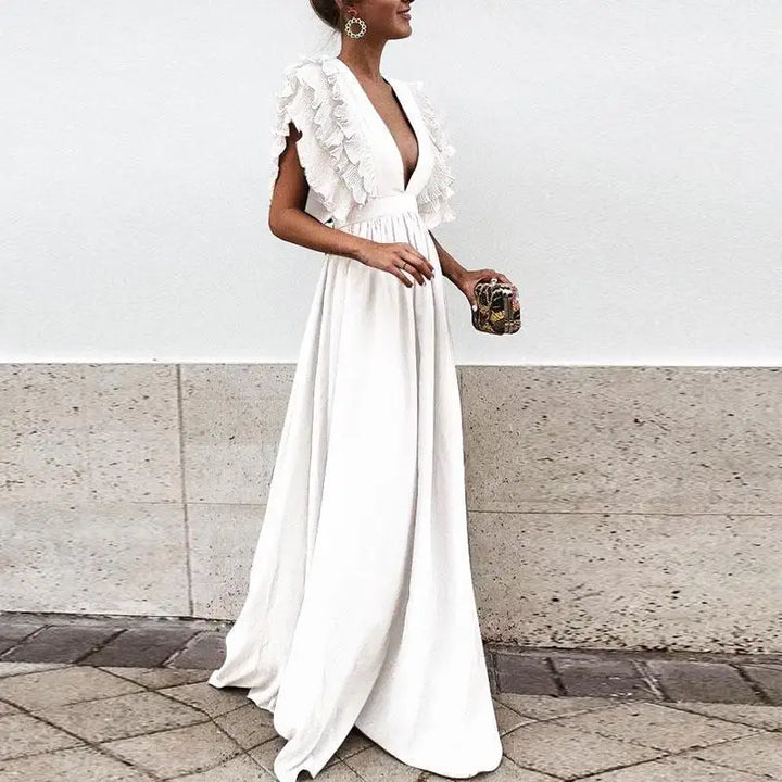 Jill | Women's Elegant Ruffle Maxi Dress White