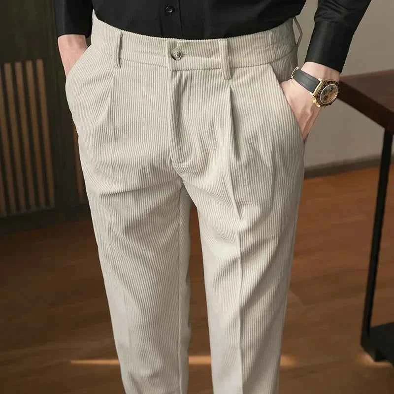 Men's Elegant Corduroy Trousers Khaki