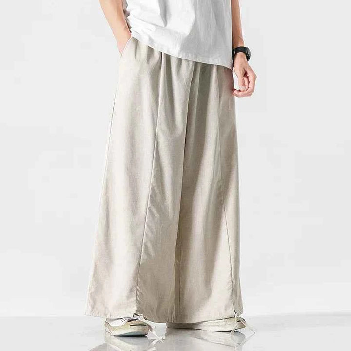 Men's Lightweight Cotton-Linen Parachute Pants Beige