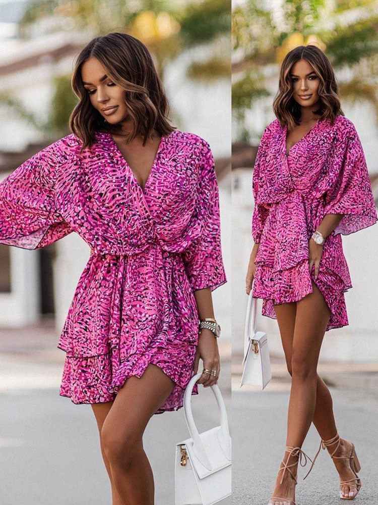 Women's V-Neck Mini Dress – Wrap Style with Ruffles – Lightweight and Elegant