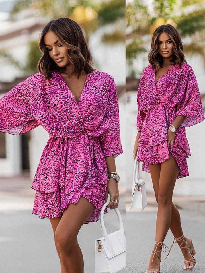 Women's V-Neck Mini Dress – Wrap Style with Ruffles – Lightweight and Elegant