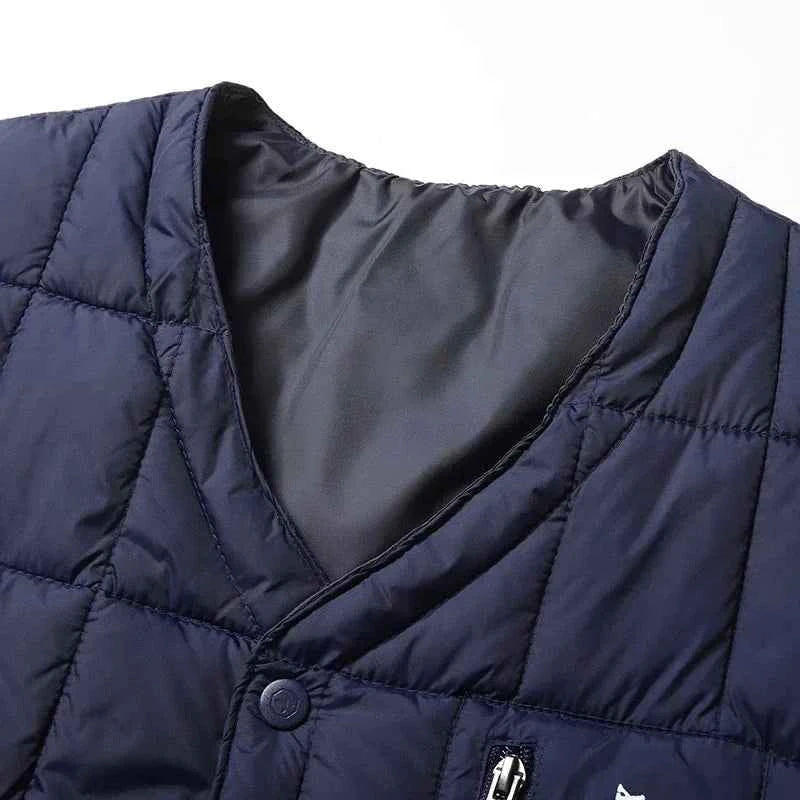 Men's Lightweight Down Vest - V Neck, Polyester Winter Jacket