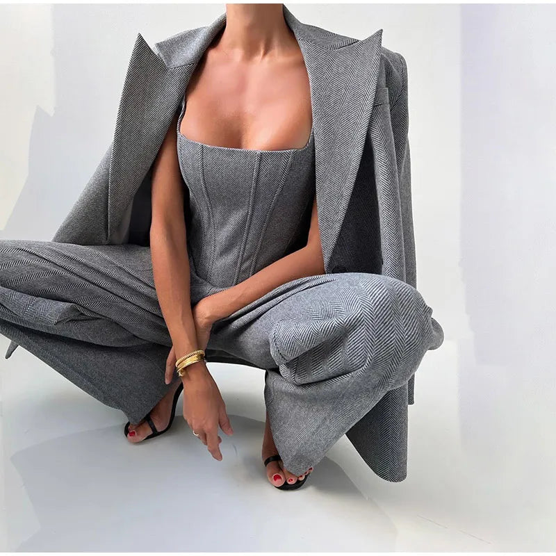 Comfy 3-Piece Women's Set - Blazer, Pants, and Corset Top
